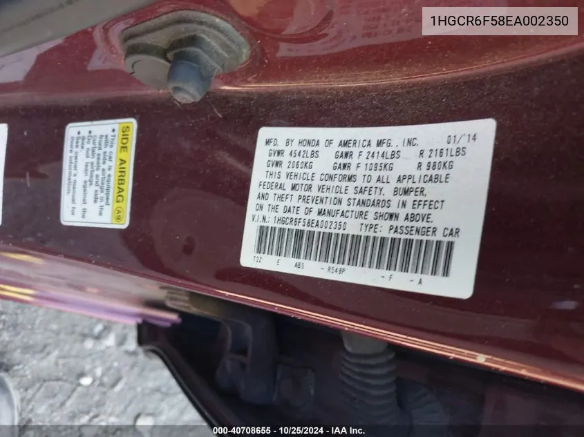 1HGCR6F58EA002350 2014 Honda Accord Hybrid Ex-L