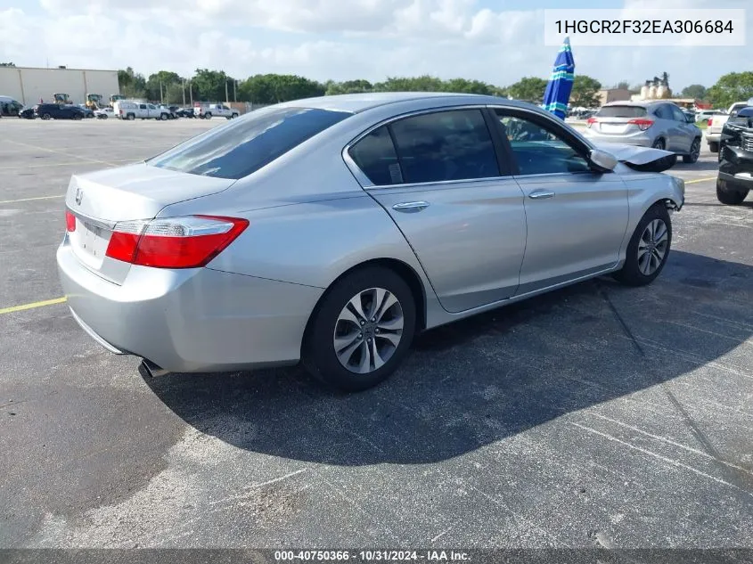 2014 Honda Accord Lx VIN: 1HGCR2F32EA306684 Lot: 40750366