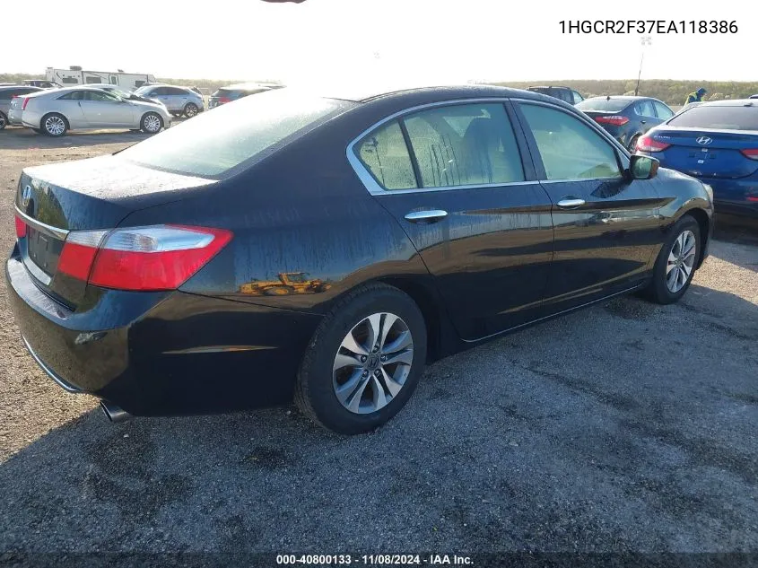 2014 Honda Accord Lx VIN: 1HGCR2F37EA118386 Lot: 40800133