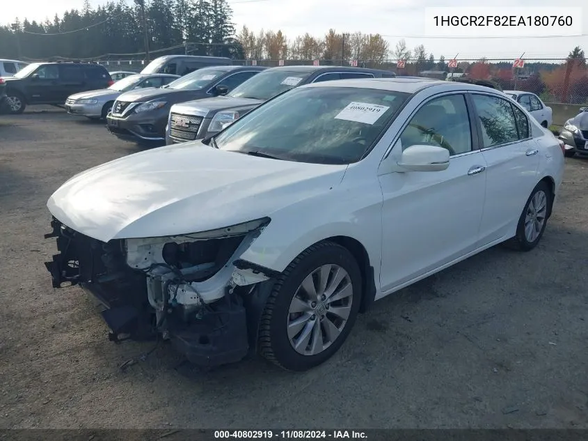 2014 Honda Accord Ex-L VIN: 1HGCR2F82EA180760 Lot: 40802919