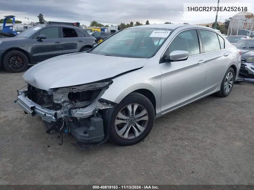 2014 Honda Accord Lx VIN: 1HGCR2F33EA252618 Lot: 40819163