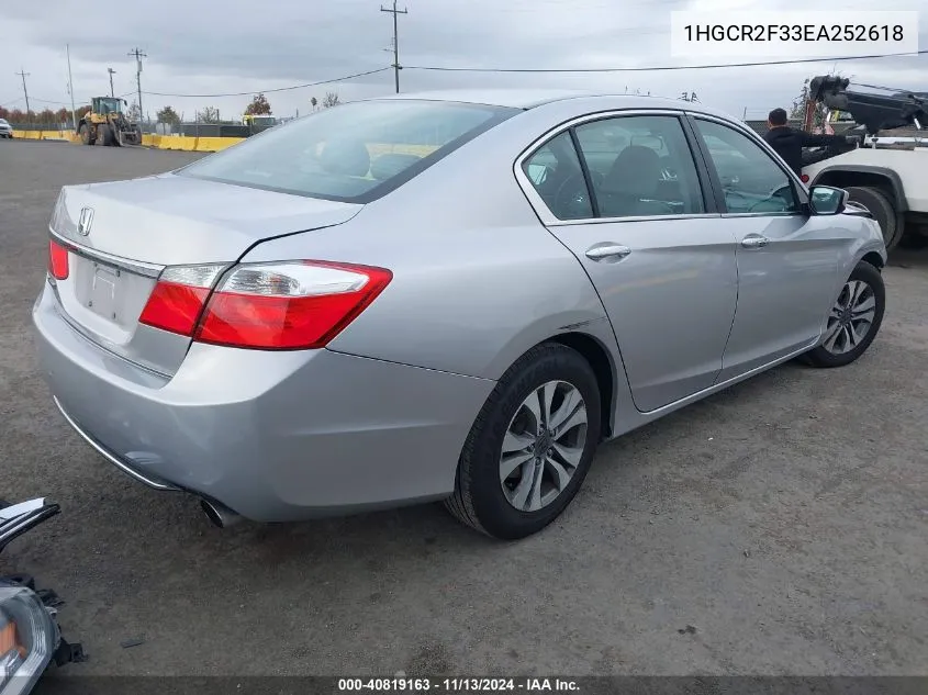 2014 Honda Accord Lx VIN: 1HGCR2F33EA252618 Lot: 40819163