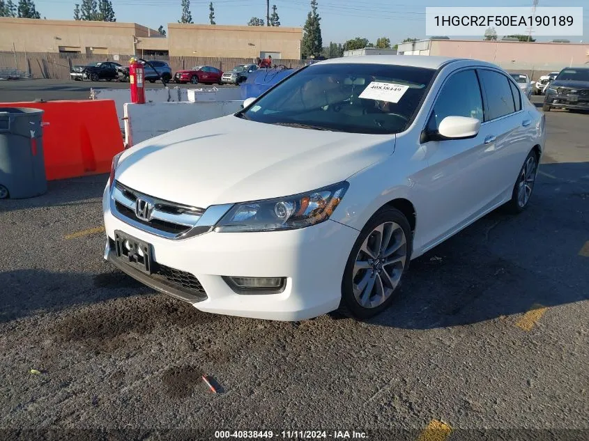 2014 Honda Accord Sport VIN: 1HGCR2F50EA190189 Lot: 40838449