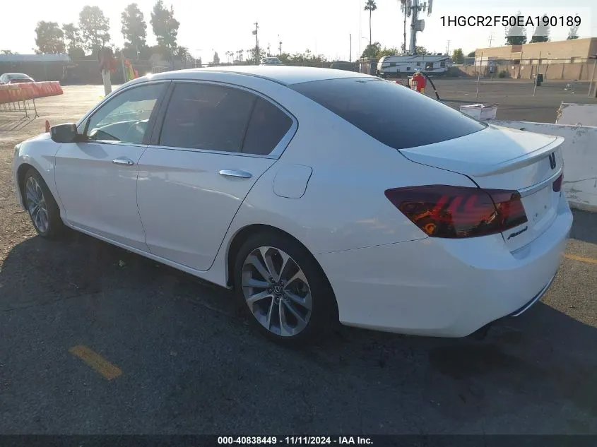 2014 Honda Accord Sport VIN: 1HGCR2F50EA190189 Lot: 40838449