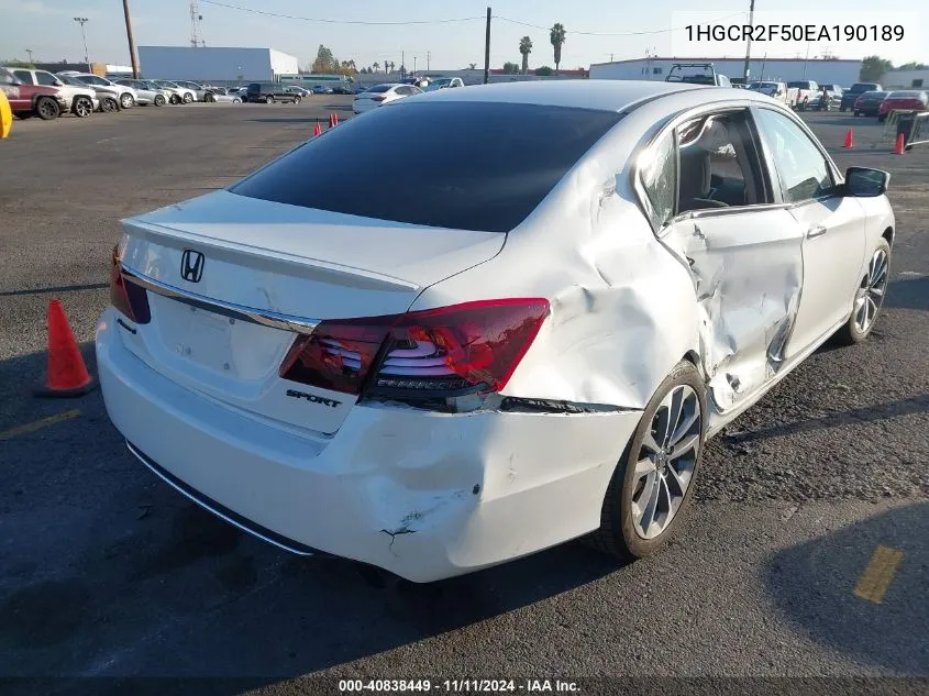 2014 Honda Accord Sport VIN: 1HGCR2F50EA190189 Lot: 40838449