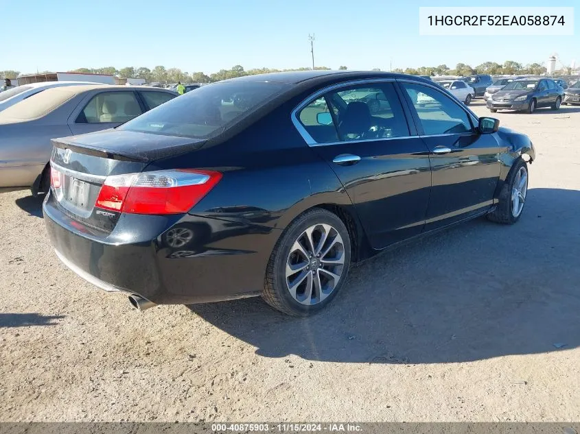 2014 Honda Accord Sport VIN: 1HGCR2F52EA058874 Lot: 40875903