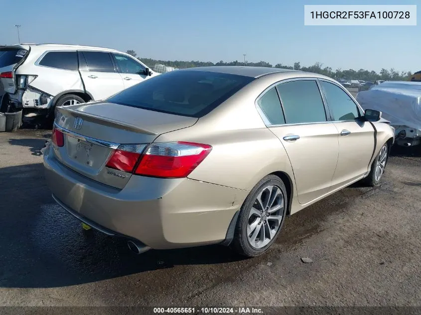 2015 Honda Accord Sport VIN: 1HGCR2F53FA100728 Lot: 40565651