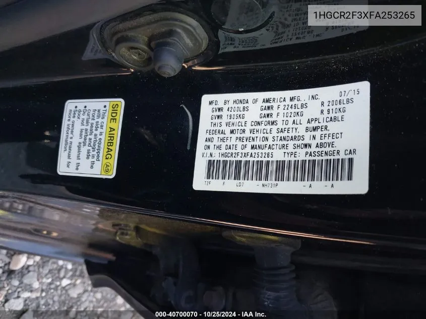 1HGCR2F3XFA253265 2015 Honda Accord Lx