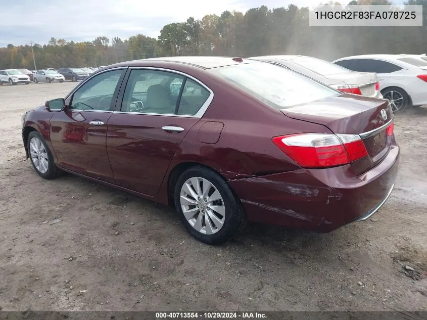 2015 Honda Accord Ex-L VIN: 1HGCR2F83FA078725 Lot: 40713554