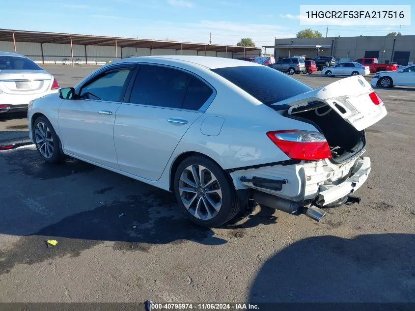 2015 Honda Accord Sport VIN: 1HGCR2F53FA217516 Lot: 40795974