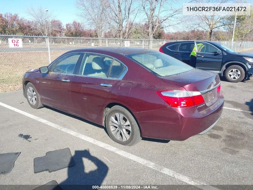 2015 Honda Accord Lx VIN: 1HGCR2F36FA021472 Lot: 40808539