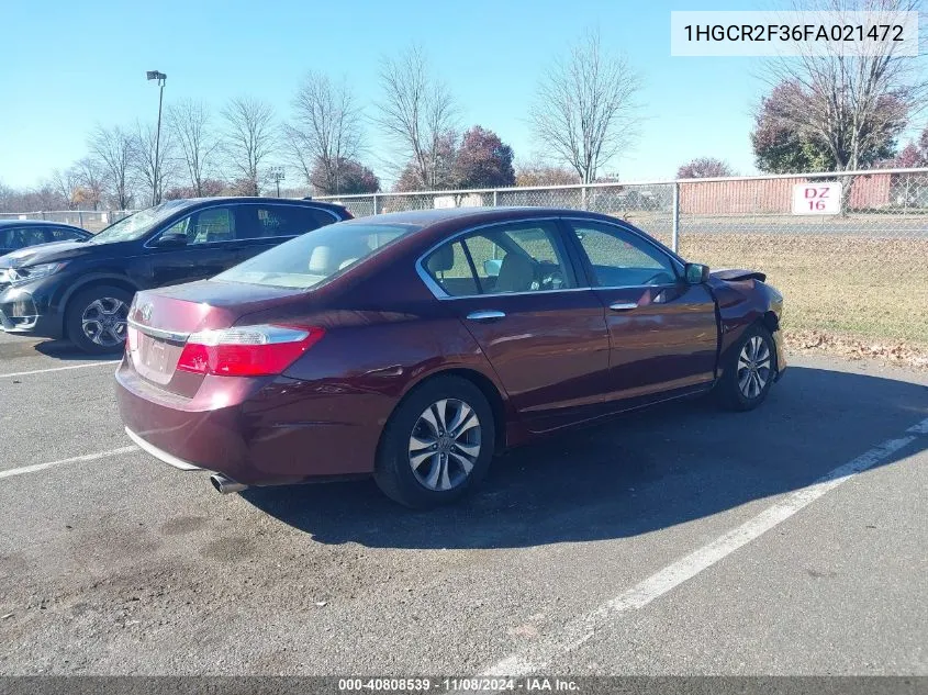 2015 Honda Accord Lx VIN: 1HGCR2F36FA021472 Lot: 40808539