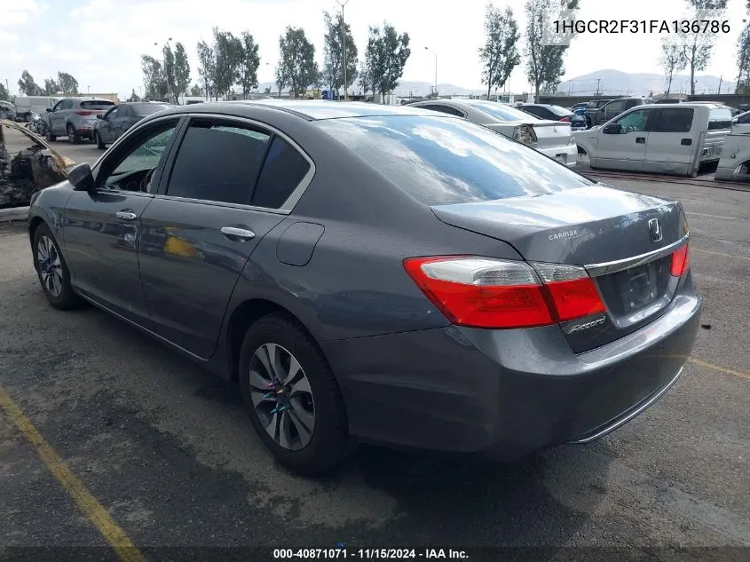 2015 Honda Accord Lx VIN: 1HGCR2F31FA136786 Lot: 40871071