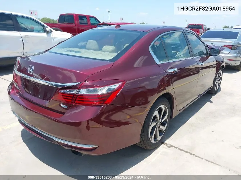 2016 Honda Accord Ex-L VIN: 1HGCR2F82GA018954 Lot: 39515203