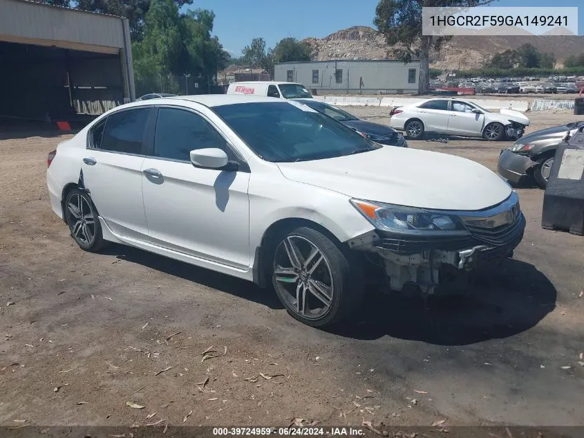 2016 Honda Accord Sport VIN: 1HGCR2F59GA149241 Lot: 39724959