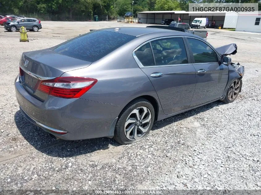 2016 Honda Accord Ex-L VIN: 1HGCR2F87GA000935 Lot: 39890463