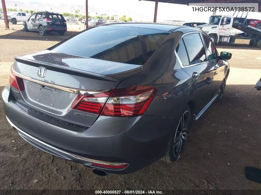 2016 Honda Accord Sport VIN: 1HGCR2F5XGA138572 Lot: 40000527