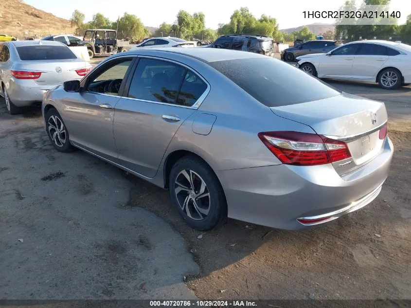 2016 Honda Accord Lx VIN: 1HGCR2F32GA214140 Lot: 40720786