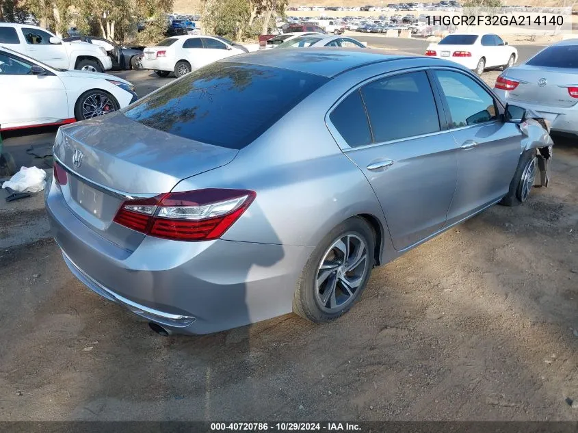 2016 Honda Accord Lx VIN: 1HGCR2F32GA214140 Lot: 40720786