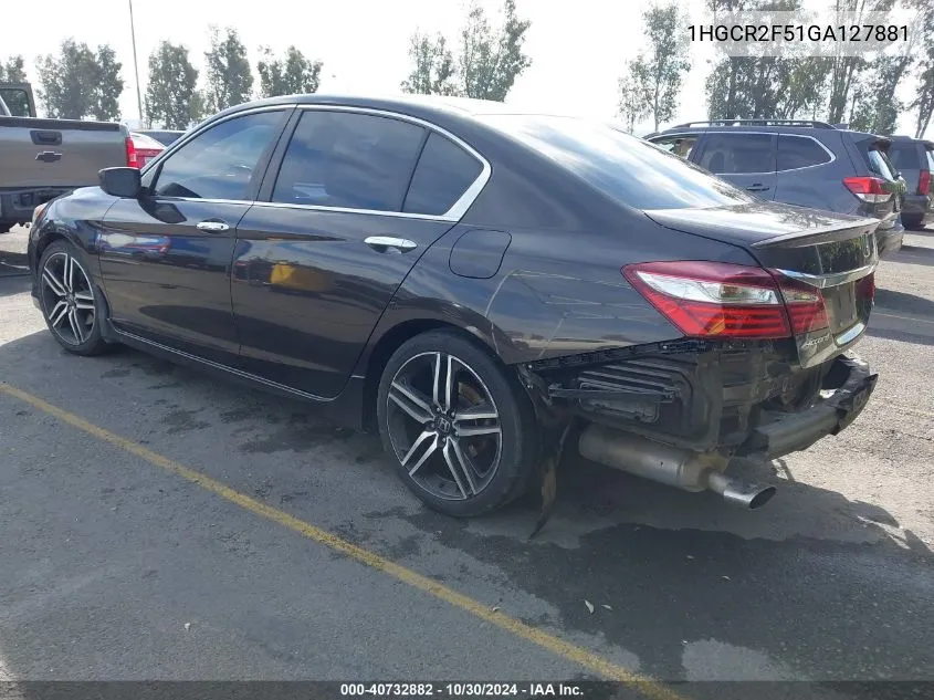 2016 Honda Accord Sport VIN: 1HGCR2F51GA127881 Lot: 40732882