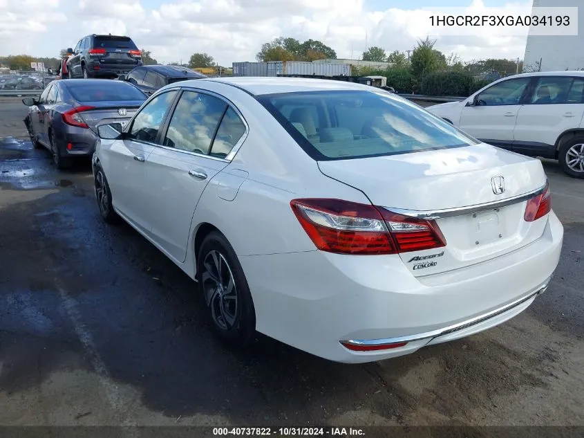 2016 Honda Accord Lx VIN: 1HGCR2F3XGA034193 Lot: 40737822