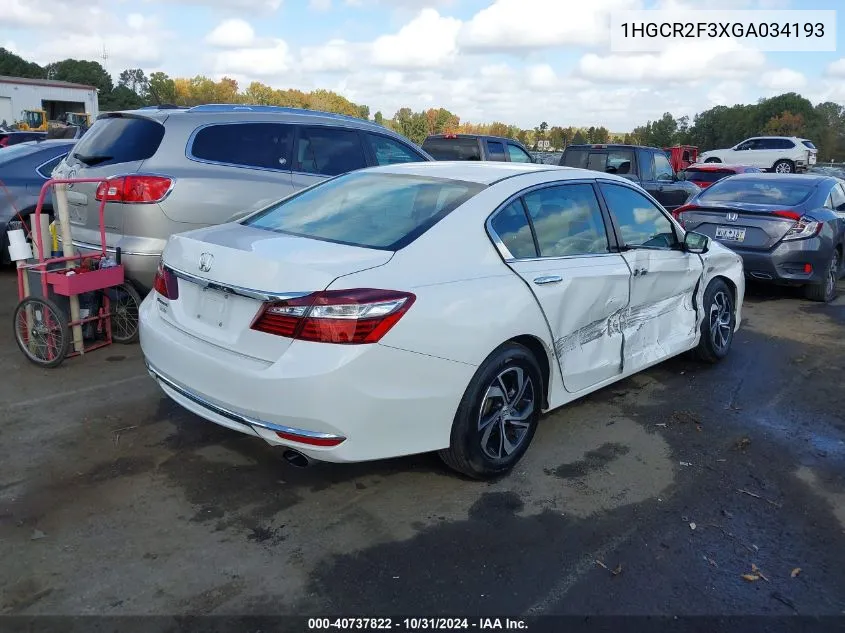 2016 Honda Accord Lx VIN: 1HGCR2F3XGA034193 Lot: 40737822