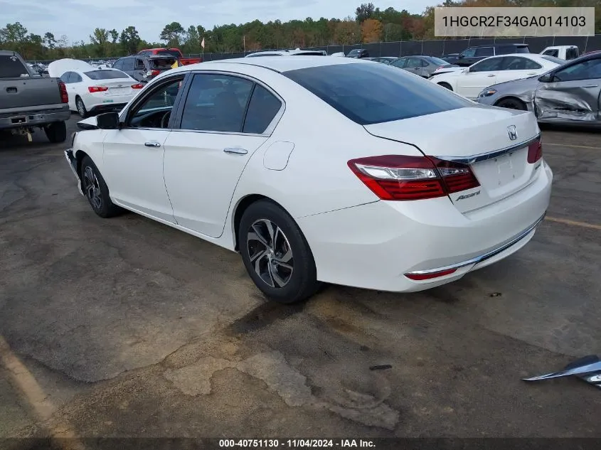 2016 Honda Accord Lx VIN: 1HGCR2F34GA014103 Lot: 40751130