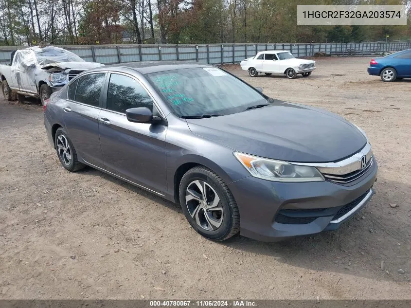 2016 Honda Accord Lx VIN: 1HGCR2F32GA203574 Lot: 40780067