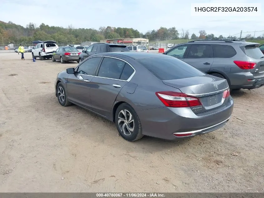 2016 Honda Accord Lx VIN: 1HGCR2F32GA203574 Lot: 40780067