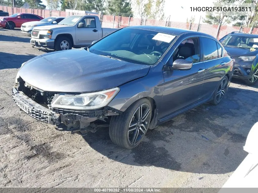 2016 Honda Accord Sport VIN: 1HGCR2F51GA193511 Lot: 40790282