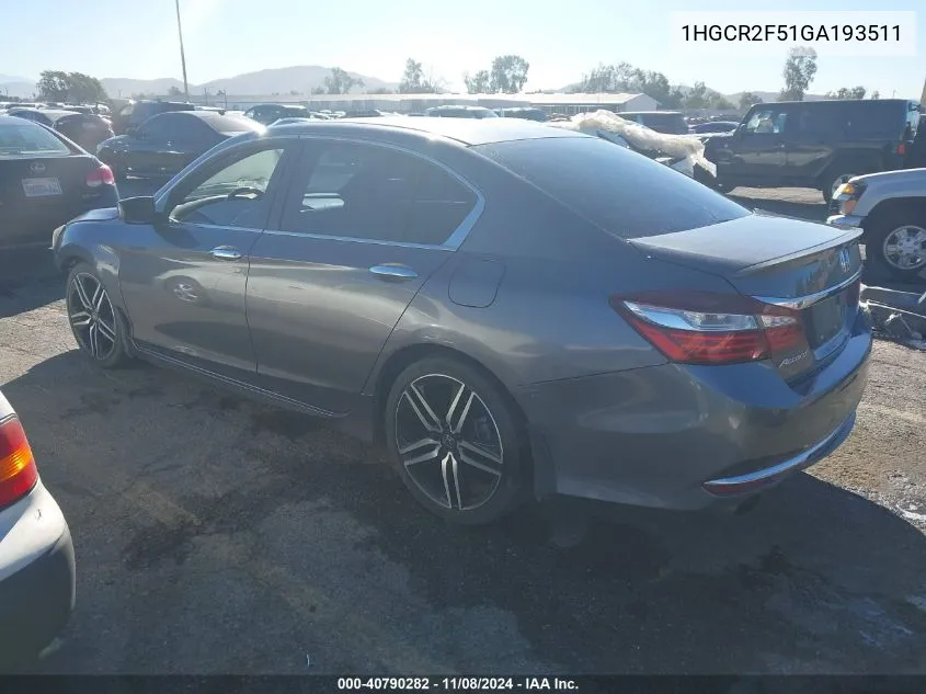 2016 Honda Accord Sport VIN: 1HGCR2F51GA193511 Lot: 40790282