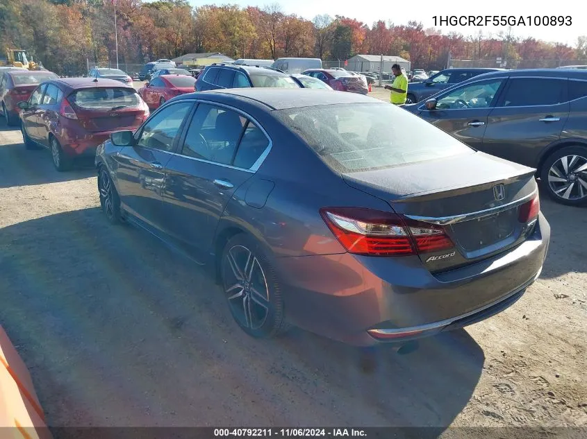 2016 Honda Accord Sport VIN: 1HGCR2F55GA100893 Lot: 40792211