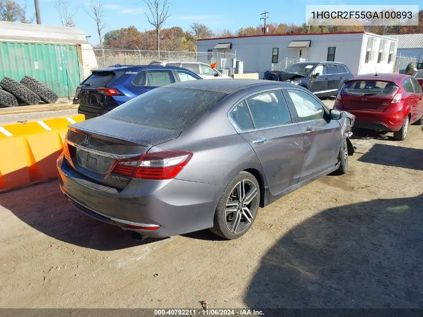 2016 Honda Accord Sport VIN: 1HGCR2F55GA100893 Lot: 40792211