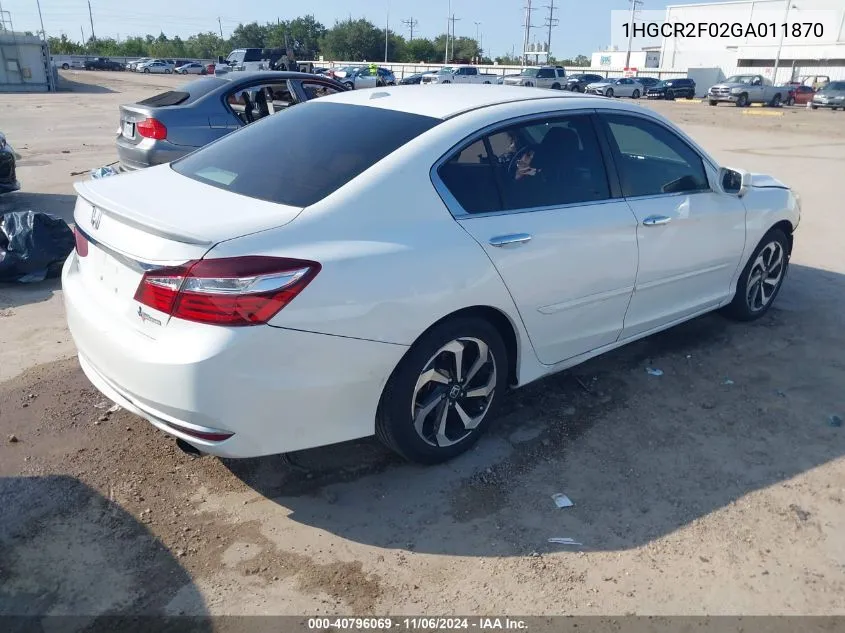 2016 Honda Accord Ex VIN: 1HGCR2F02GA011870 Lot: 40796069