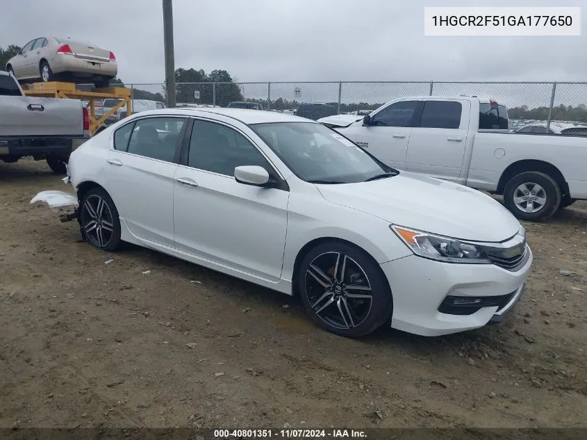 2016 Honda Accord Sport VIN: 1HGCR2F51GA177650 Lot: 40801351