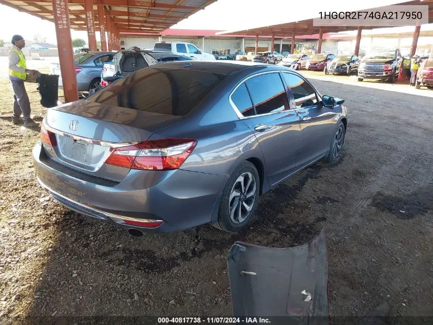 2016 Honda Accord Ex VIN: 1HGCR2F74GA217950 Lot: 40817738