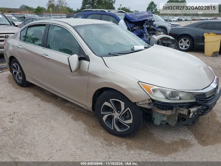 2016 Honda Accord Lx VIN: 1HGCR2F32GA022815 Lot: 40838946