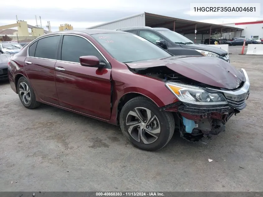 2016 Honda Accord Lx VIN: 1HGCR2F35GA004681 Lot: 40858383