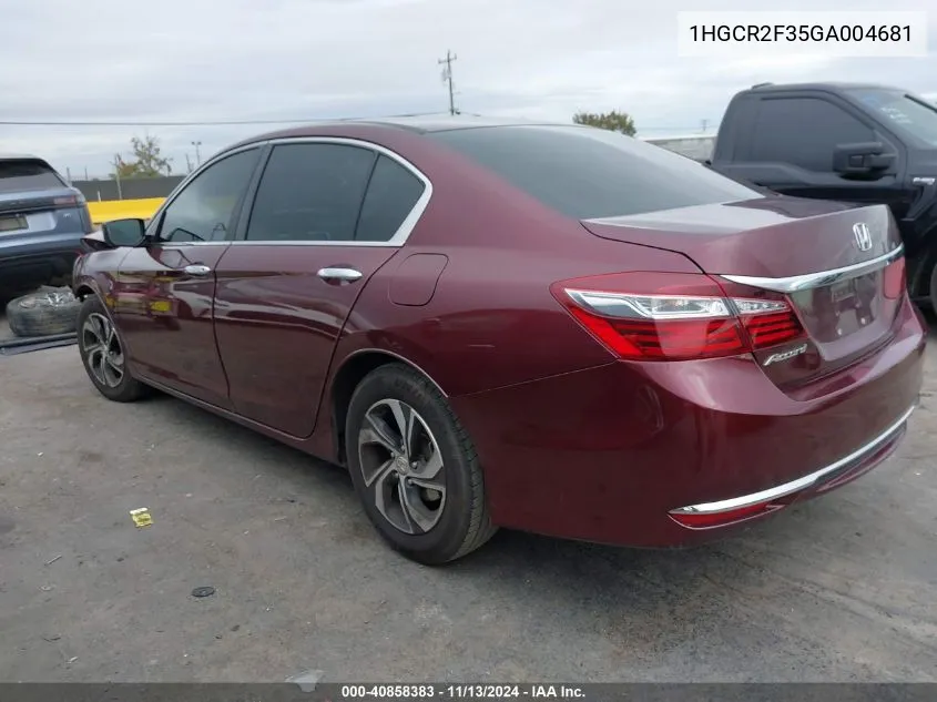 2016 Honda Accord Lx VIN: 1HGCR2F35GA004681 Lot: 40858383