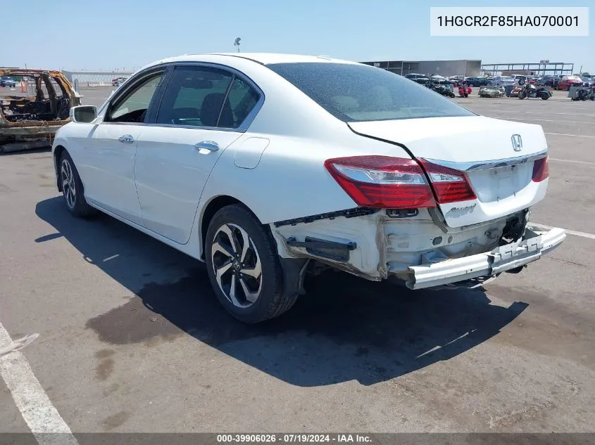 2017 Honda Accord Ex-L VIN: 1HGCR2F85HA070001 Lot: 39906026