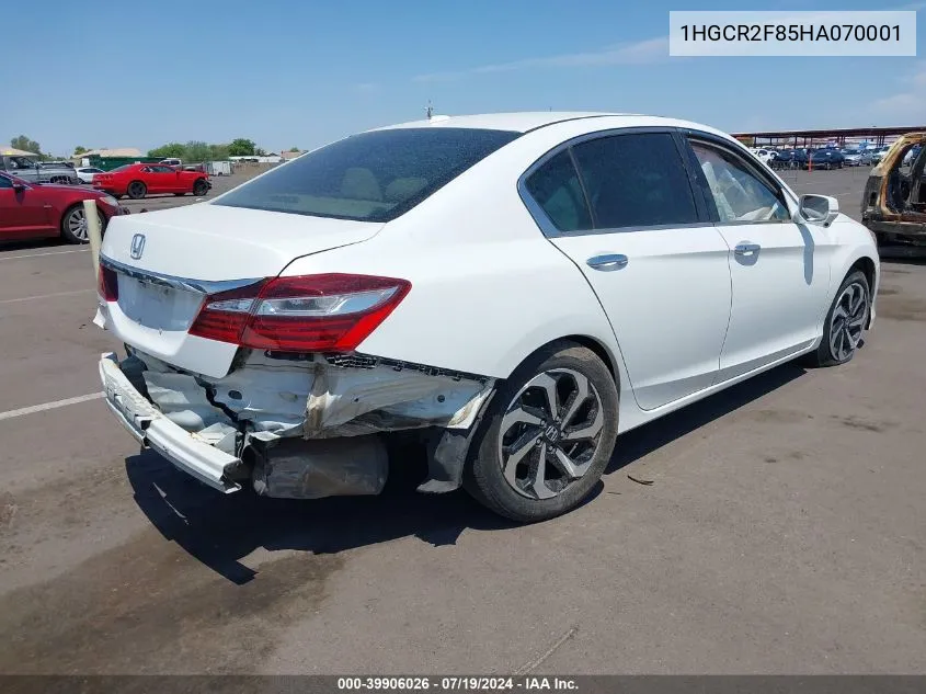 2017 Honda Accord Ex-L VIN: 1HGCR2F85HA070001 Lot: 39906026