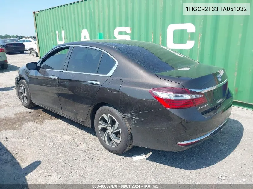 2017 Honda Accord Lx VIN: 1HGCR2F33HA051032 Lot: 40007470