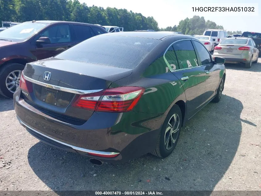 2017 Honda Accord Lx VIN: 1HGCR2F33HA051032 Lot: 40007470