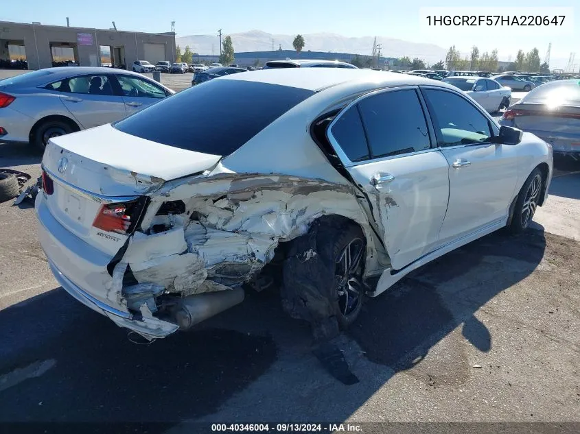 2017 Honda Accord Sport VIN: 1HGCR2F57HA220647 Lot: 40346004