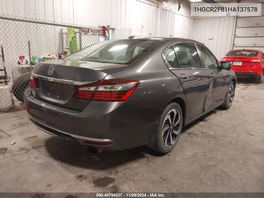 2017 Honda Accord Ex-L VIN: 1HGCR2F81HA137578 Lot: 40754237