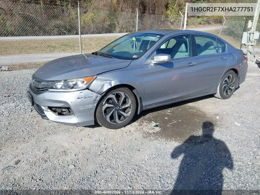 2017 Honda Accord Ex VIN: 1HGCR2F7XHA277751 Lot: 40802006