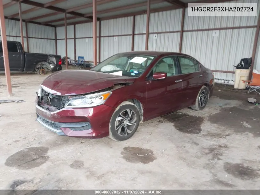 2017 Honda Accord Lx VIN: 1HGCR2F3XHA202724 Lot: 40807032