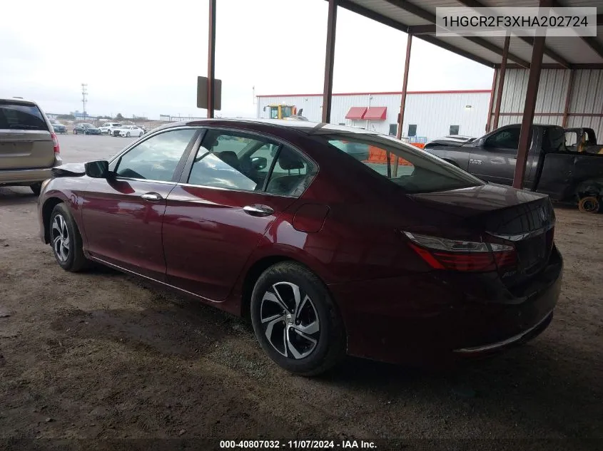 2017 Honda Accord Lx VIN: 1HGCR2F3XHA202724 Lot: 40807032