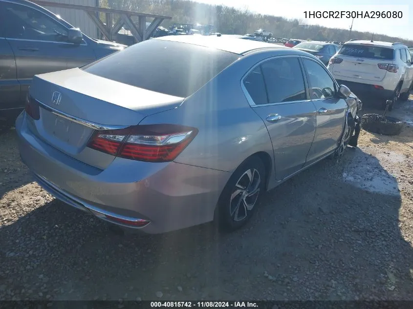 2017 Honda Accord Lx VIN: 1HGCR2F30HA296080 Lot: 40815742