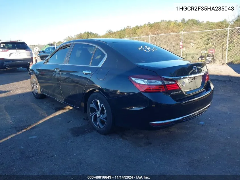 2017 Honda Accord Lx VIN: 1HGCR2F35HA285043 Lot: 40816649